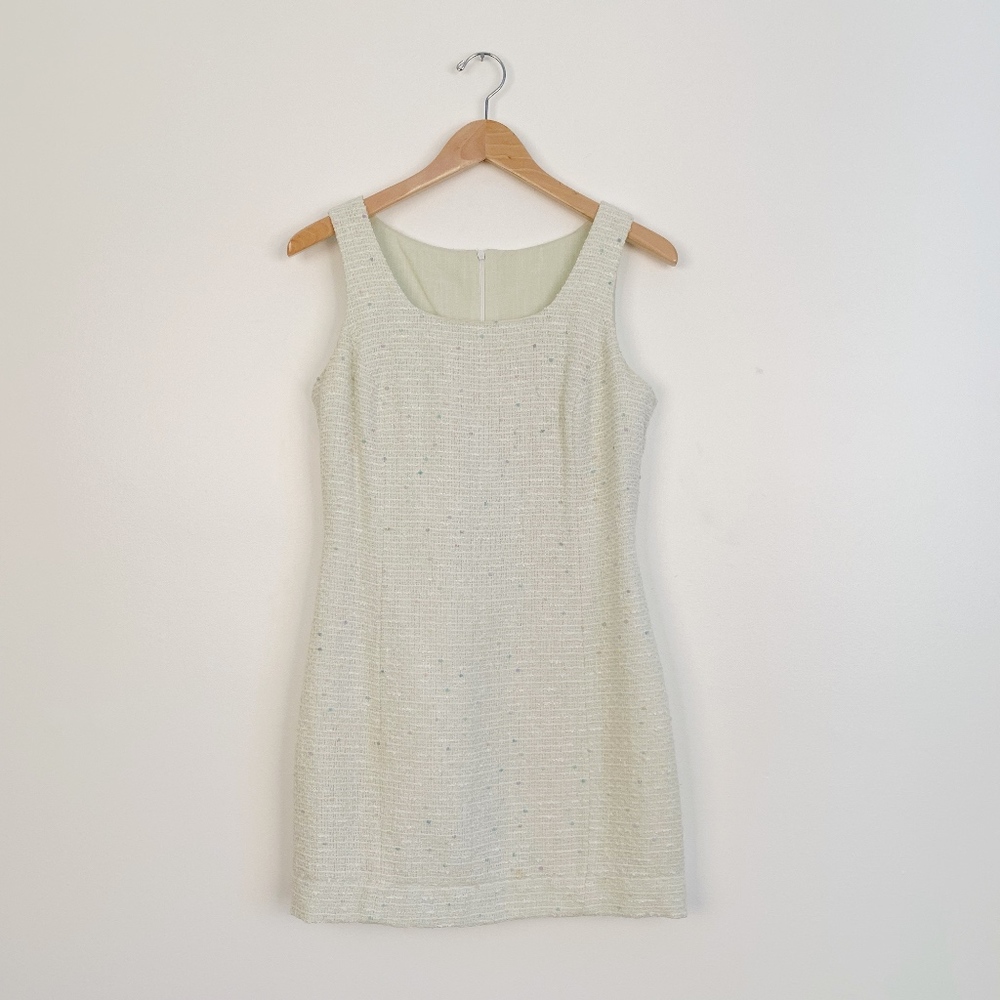 Vintage Pastel Mint Green Tweed Mini Sheath Dress
